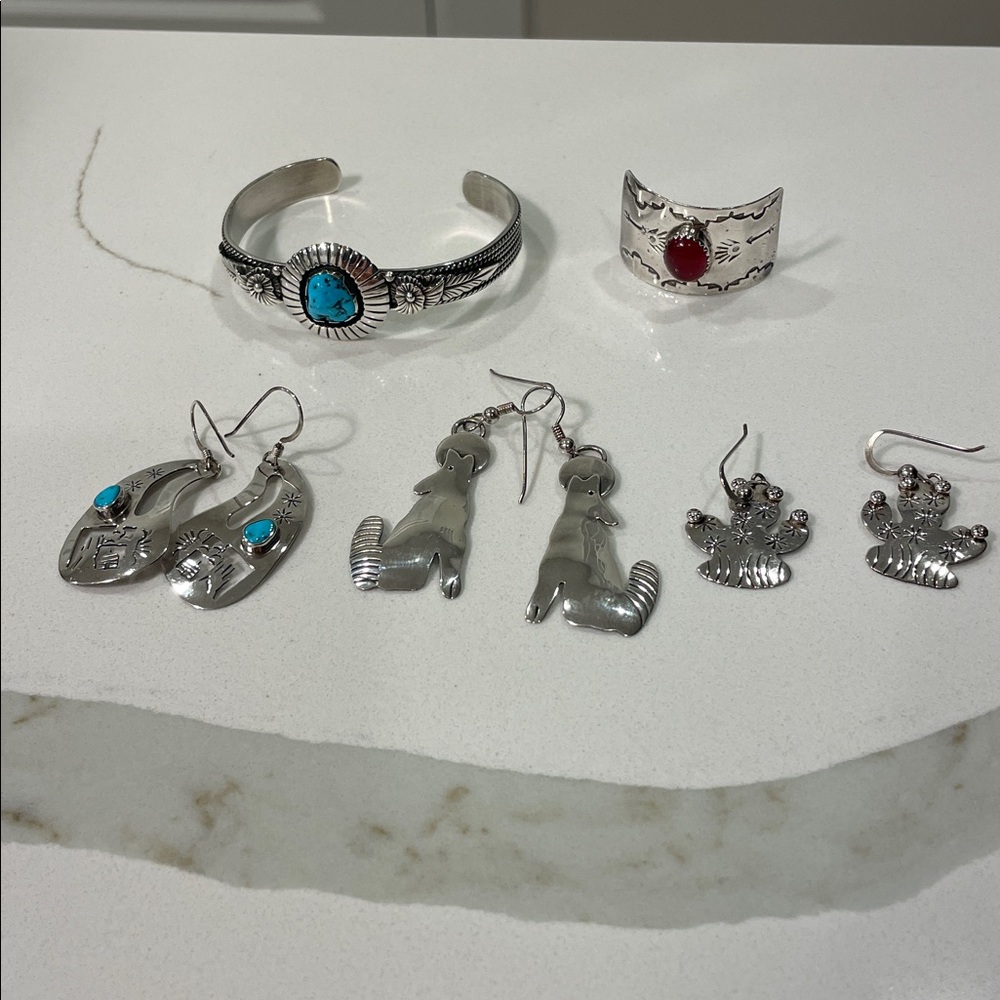 Silver Turquoise Carnelian Jewelry Set